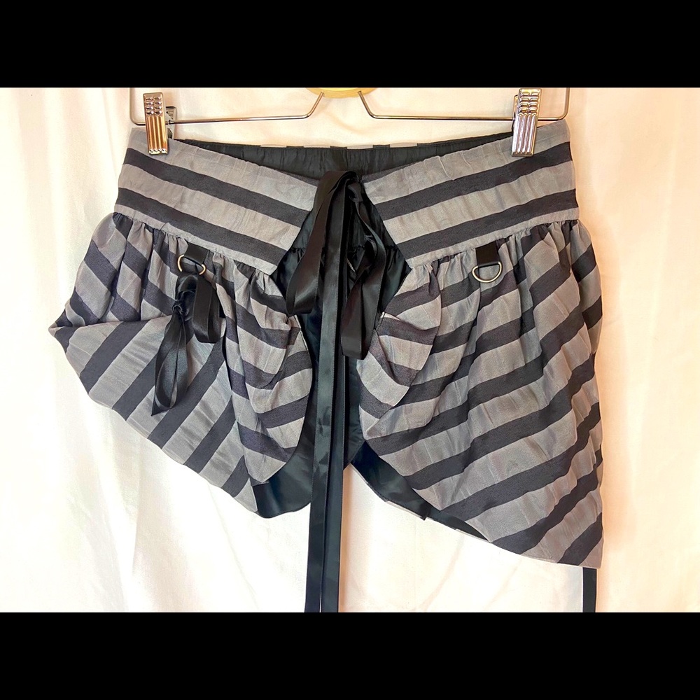 HeavyRed Couture Noir Bubble Tie Front Skirt Bustle Black Silver Stripes